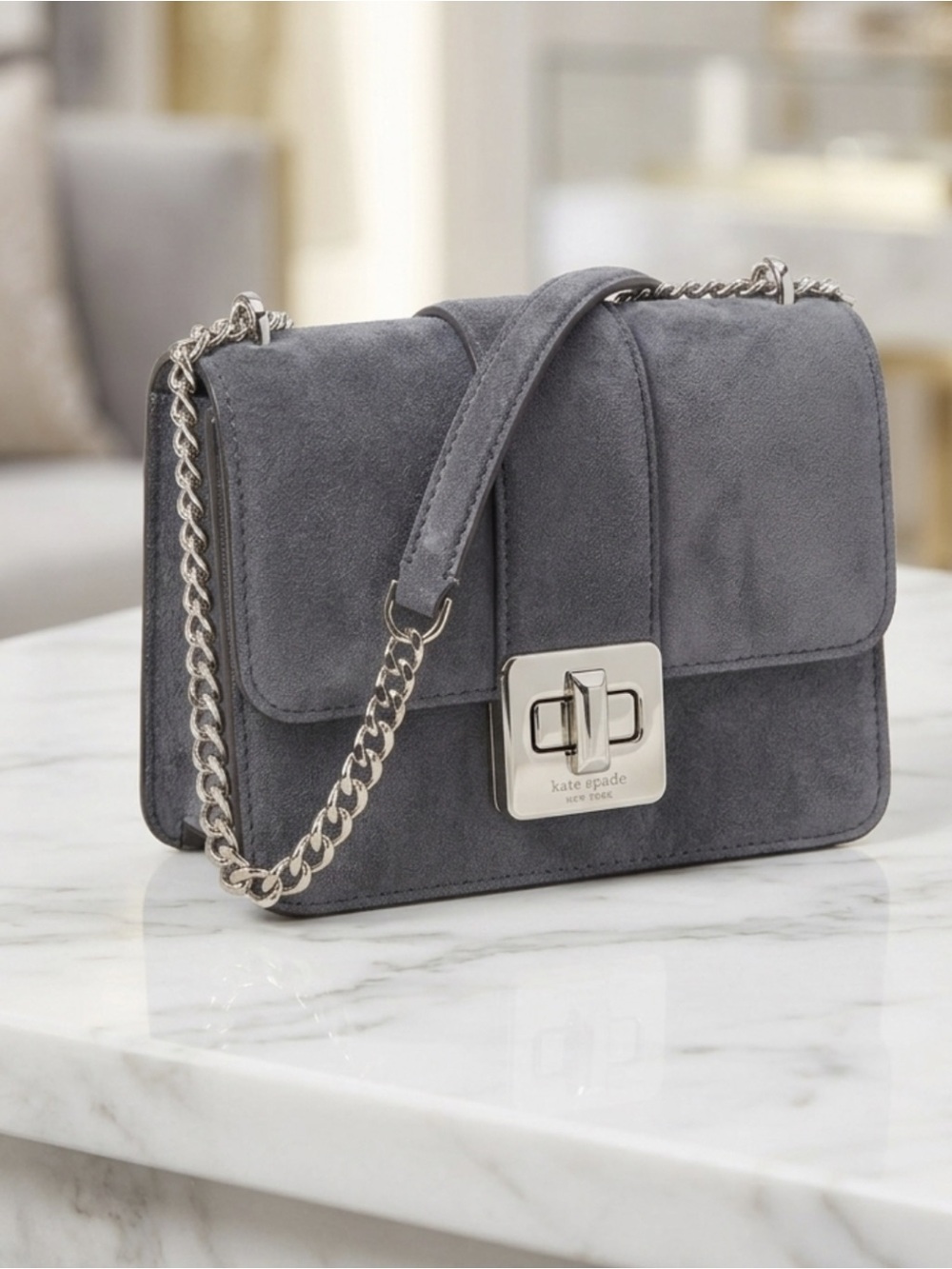 NWT Kate Spade Suede with silver Chain crossbody Bag